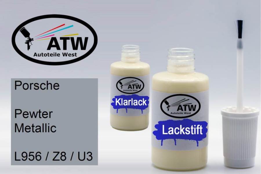 Porsche, Pewter Metallic, L956 / Z8 / U3: 20ml Lackstift + 20ml Klarlack - Set, von ATW Autoteile West.